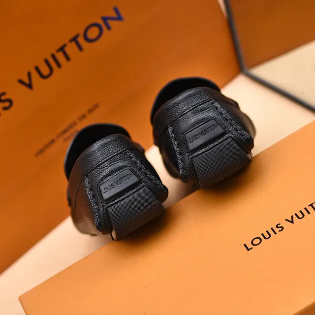 Louis Vuitton Loafer Black Gold Pebbled Leather LV Buckle Loafer 3
