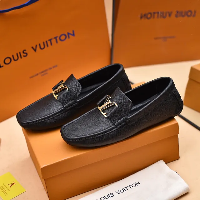Louis Vuitton Loafer Black Gold Pebbled Leather LV Buckle Loafer 9