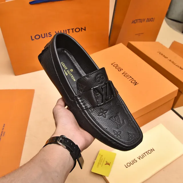 Louis Vuitton Loafer Black Monogram-Embossed Leather Metal LV Buckle Strap Loafer 6