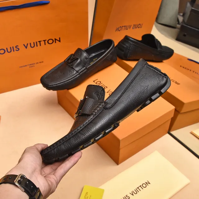 Louis Vuitton Loafer Black Monogram-Embossed Leather Metal LV Buckle Strap Loafer 7