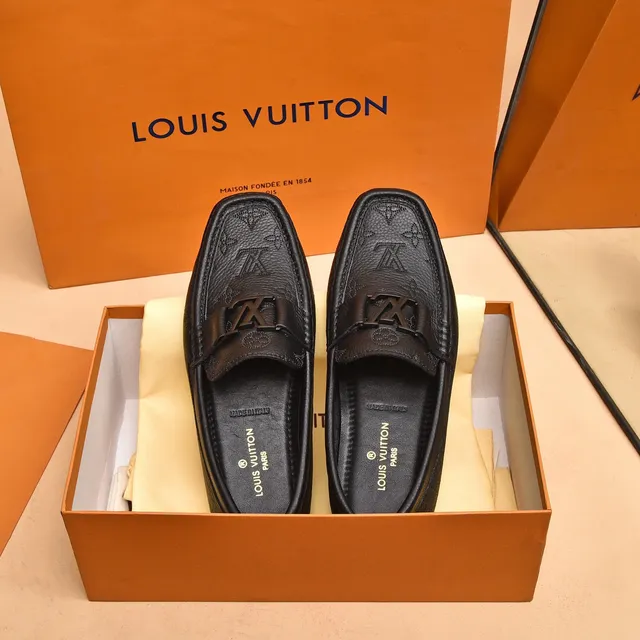 Louis Vuitton Loafer Black Monogram-Embossed Leather Metal LV Buckle Strap Loafer 9