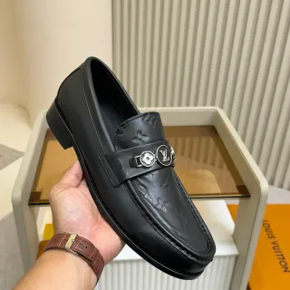 Louis Vuitton Loafer Black Monogram Leather Slip-On Loafers