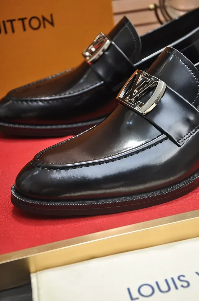 Louis Vuitton Loafer Black Silver Glossy Leather Metal LV Buckle Strap Loafer 2