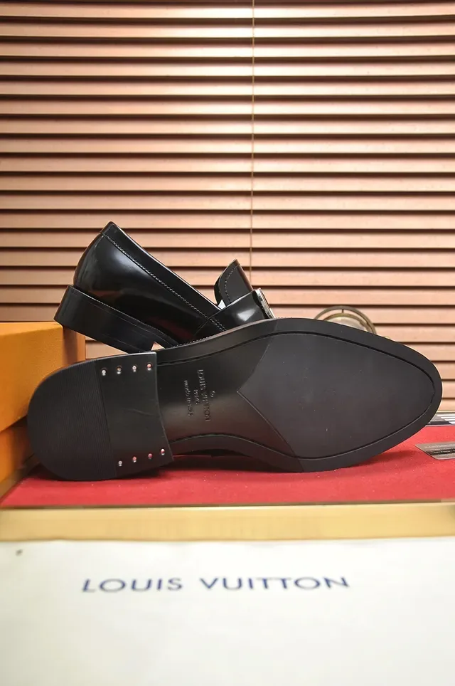 Louis Vuitton Loafer Black Silver Glossy Leather Metal LV Buckle Strap Loafer 3