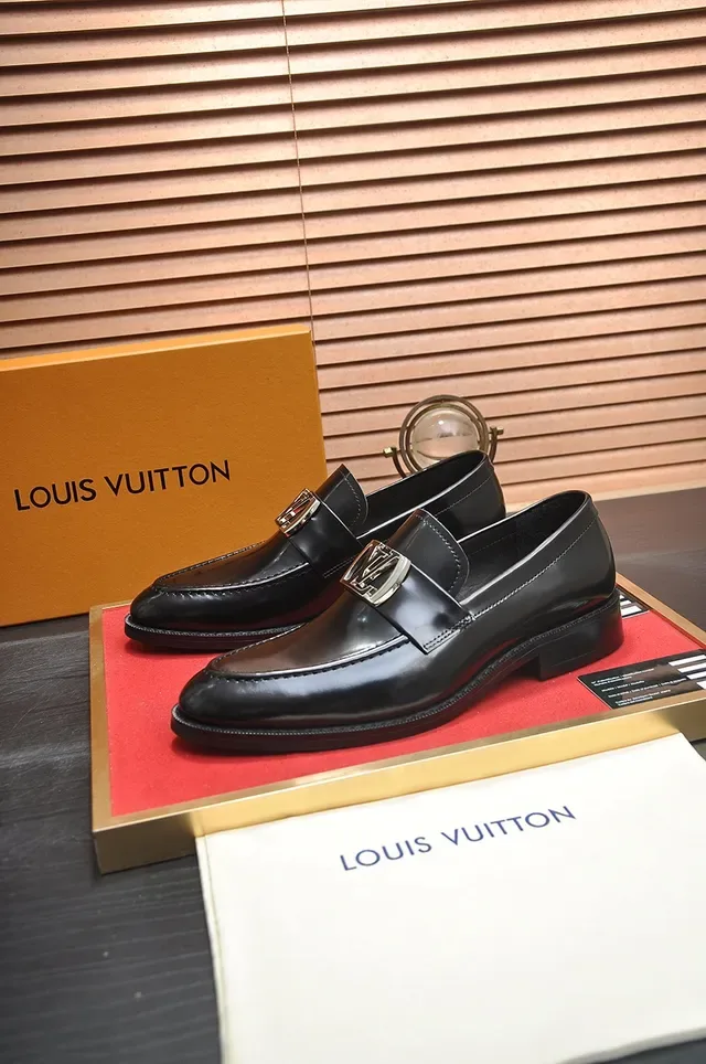 Louis Vuitton Loafer Black Silver Glossy Leather Metal LV Buckle Strap Loafer 4