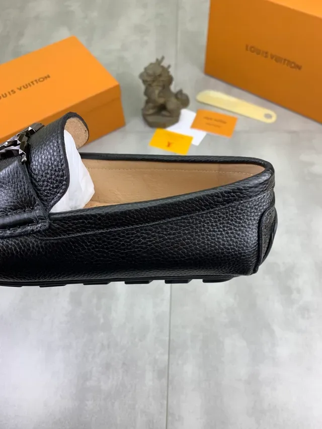 Louis Vuitton Loafer Black Silver Pebbled Leather LV Monogram Buckle Loafer 4