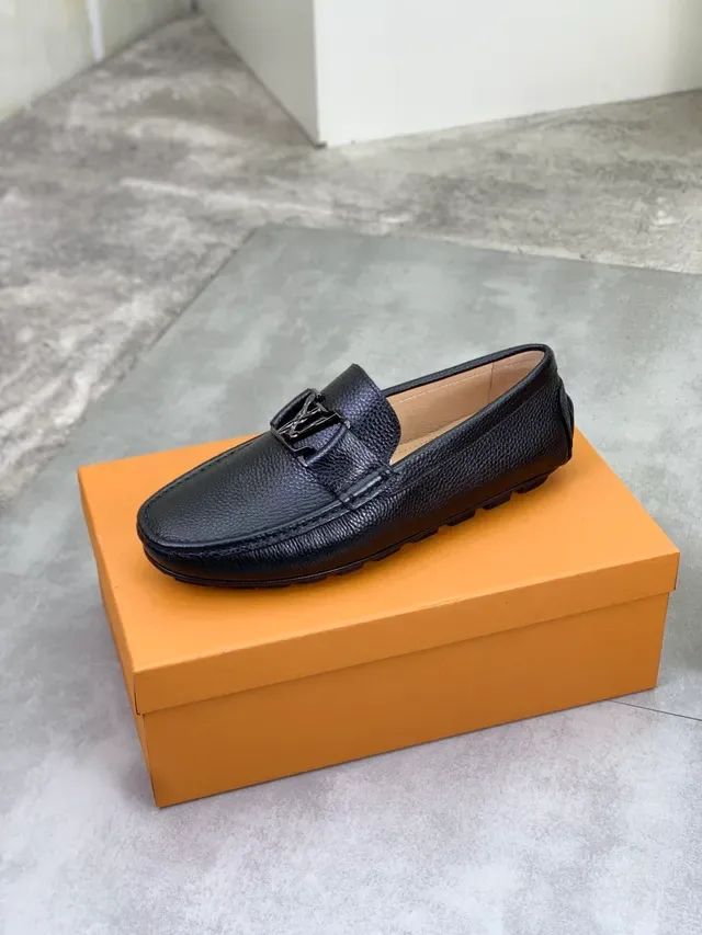 Louis Vuitton Loafer Black Silver Pebbled Leather LV Monogram Buckle Loafer 5