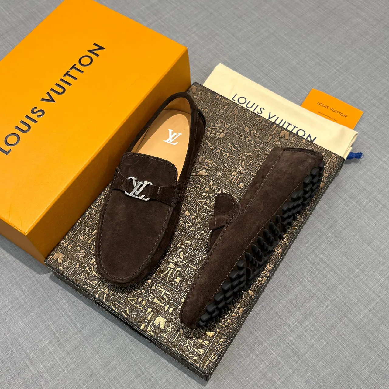 Louis Vuitton Loafer Brown Beige Suede Upper LV Buckle Strap Loafer 2