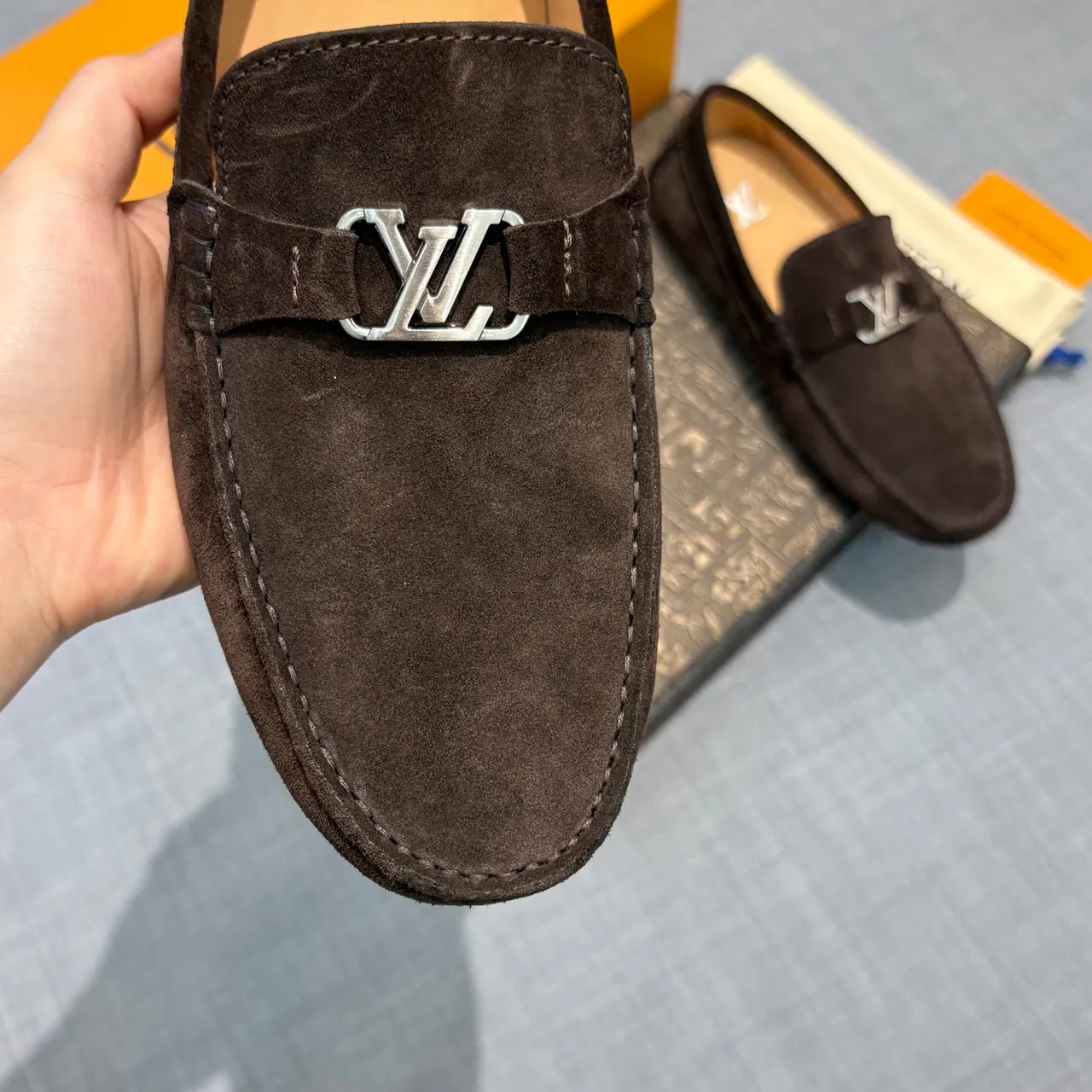 Louis Vuitton Loafer Brown Beige Suede Upper LV Buckle Strap Loafer 3