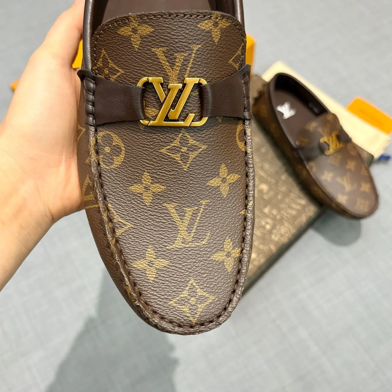 Louis Vuitton Loafer Brown Gold Monogram Canvas LV Buckle Loafer 4