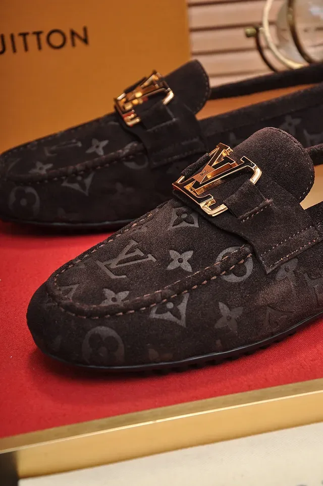 Louis Vuitton Loafer Brown Gold Monogrammed Suede Twist-Lock Buckle Loafer 4