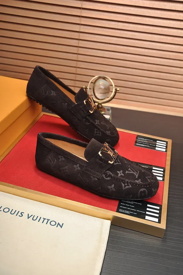 Louis Vuitton Loafer Brown Gold Monogrammed Suede Twist-Lock Buckle Loafer 5