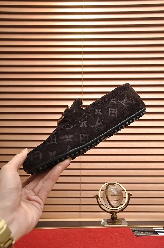 Louis Vuitton Loafer Brown Gold Monogrammed Suede Twist-Lock Buckle Loafer 6