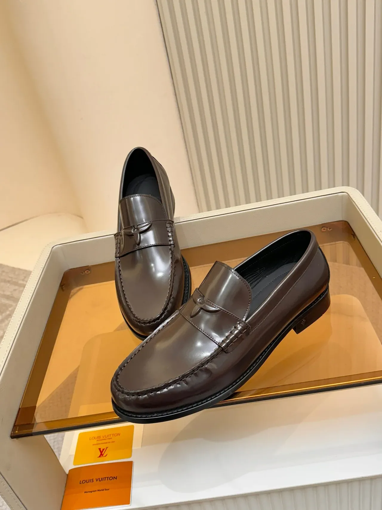 Louis Vuitton Loafer Glossy Brown Penny Strap Leather Loafers 4