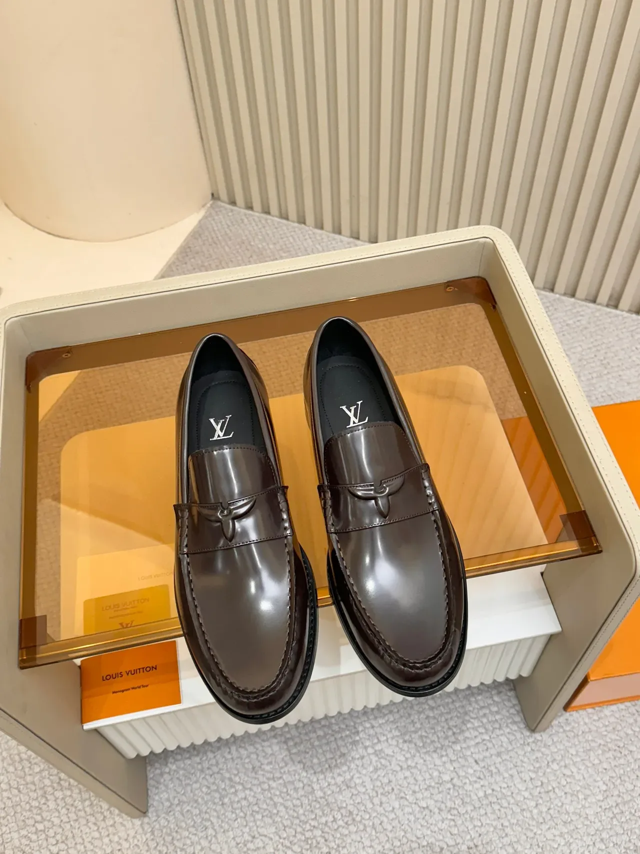 Louis Vuitton Loafer Glossy Brown Penny Strap Leather Loafers 5
