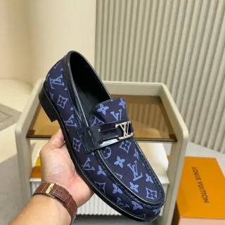 Louis Vuitton 乐福鞋 海军蓝 印花 帆布 漆皮 带 乐福鞋
