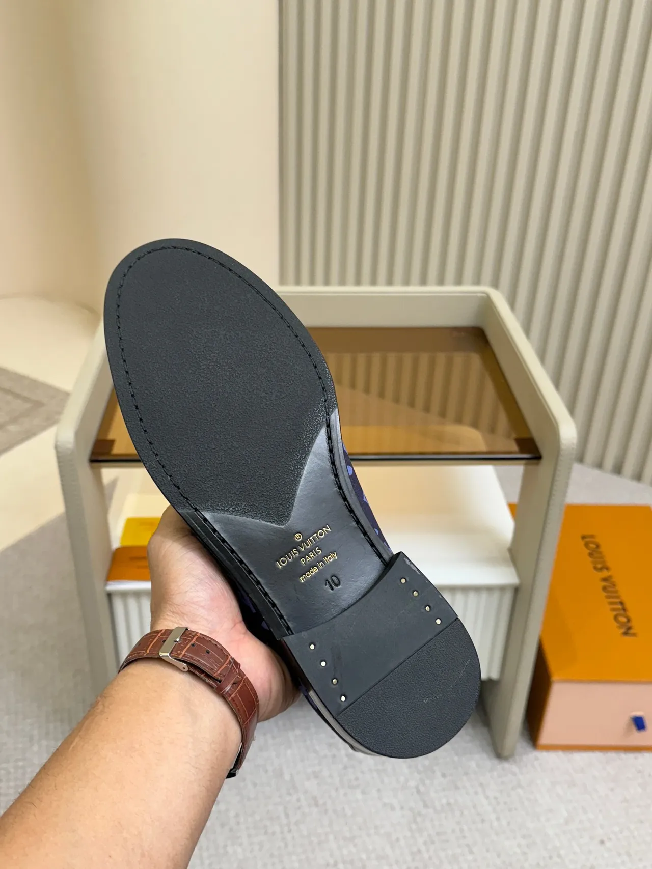 Louis Vuitton Loafer Navy Blue Monogram Canvas Patent Leather Strap Loafer 2