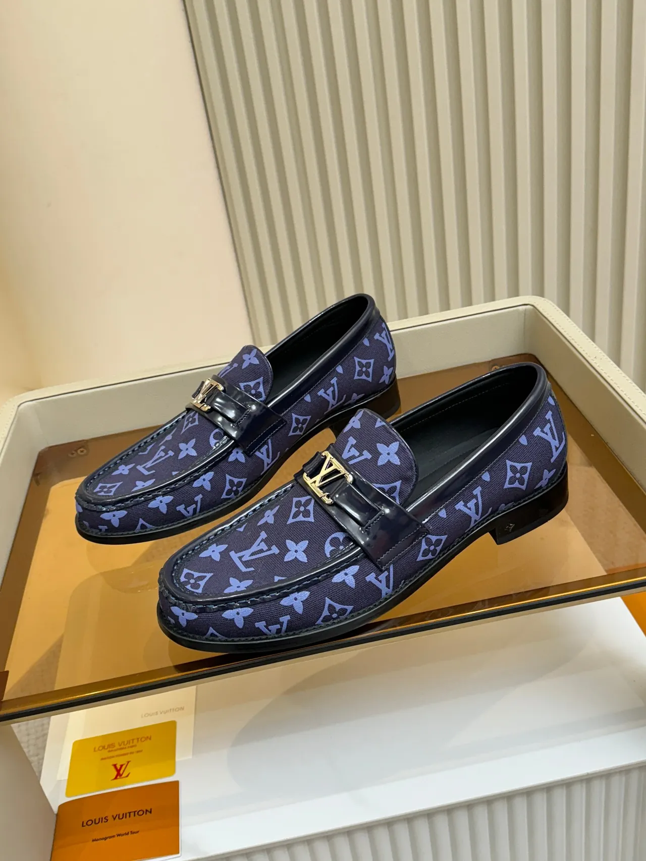 Louis Vuitton Loafer Navy Blue Monogram Canvas Patent Leather Strap Loafer 4