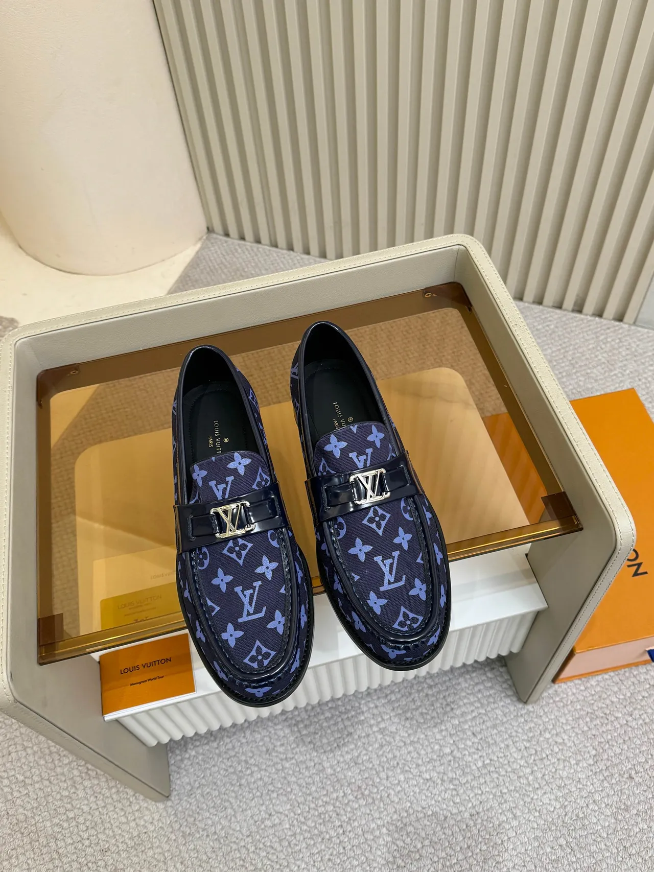 Louis Vuitton Loafer Navy Blue Monogram Canvas Patent Leather Strap Loafer 5
