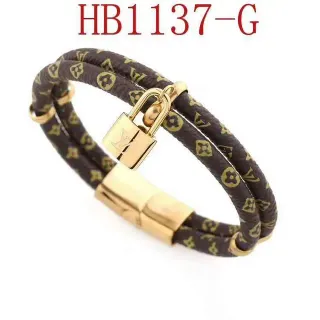 Louis Vuitton Lock It Monogram سوار جلد بني وذهبي مضفر
