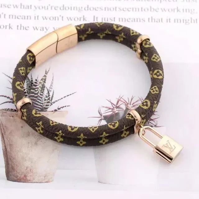 Louis Vuitton Lock It Monogram Brown and Gold Braided Leather Bracelet 3
