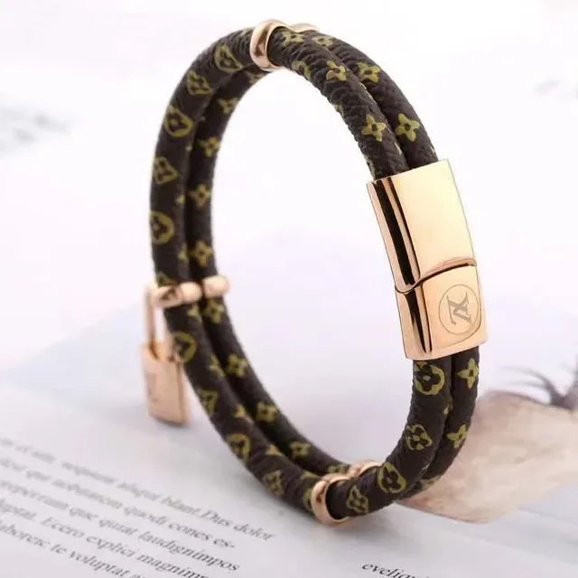 Louis Vuitton Lock It Monogram Brown and Gold Braided Leather Bracelet 4