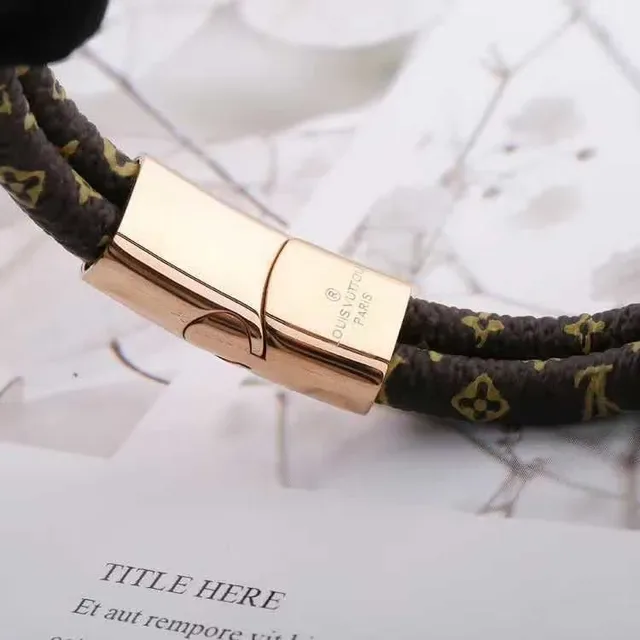 Louis Vuitton Lock It Monogram Brown and Gold Braided Leather Bracelet 5