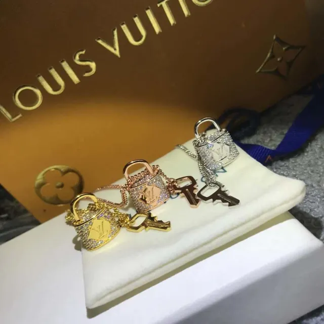 Louis Vuitton Lock & Key Gold Transparent Tone Pavé Crystal-Encrusted Necklace 2
