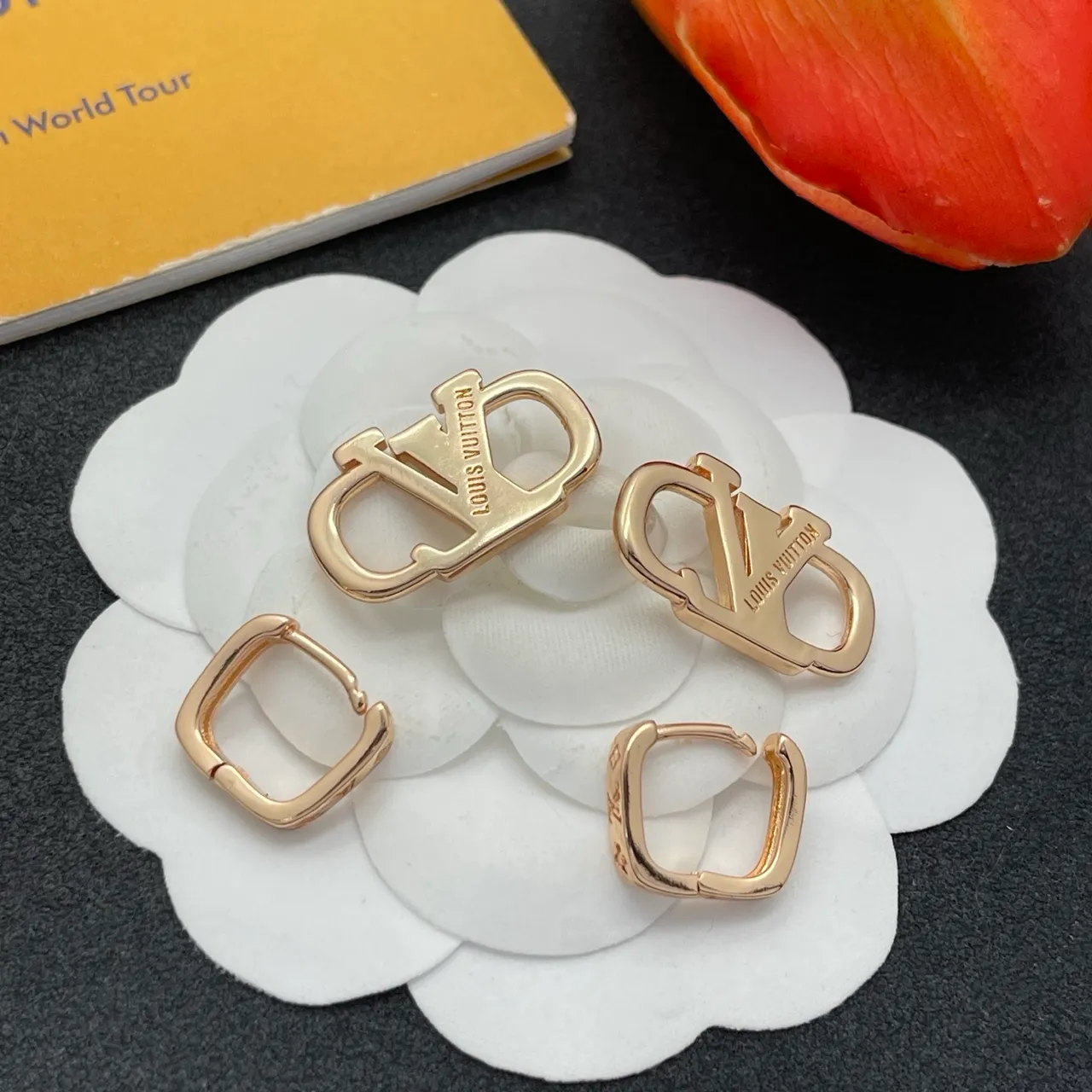 Louis Vuitton Lockit Gold Transparent Hinged Hoop Pavé Crystal-Encrusted Earrings 3