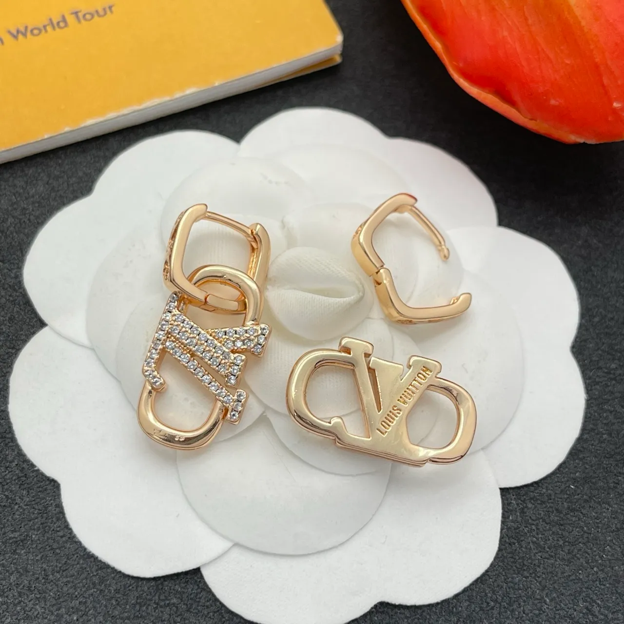 Louis Vuitton Lockit Gold Transparent Hinged Hoop Pavé Crystal-Encrusted Earrings 4
