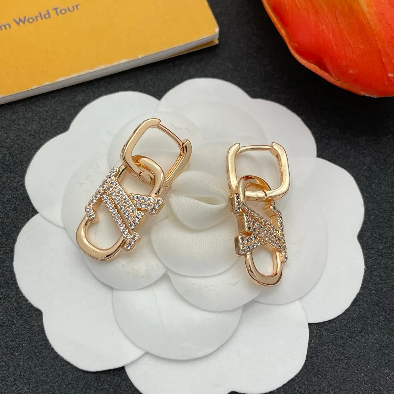 Louis Vuitton Lockit Gold Transparent Hinged Hoop Pavé Crystal-Encrusted Earrings 5
