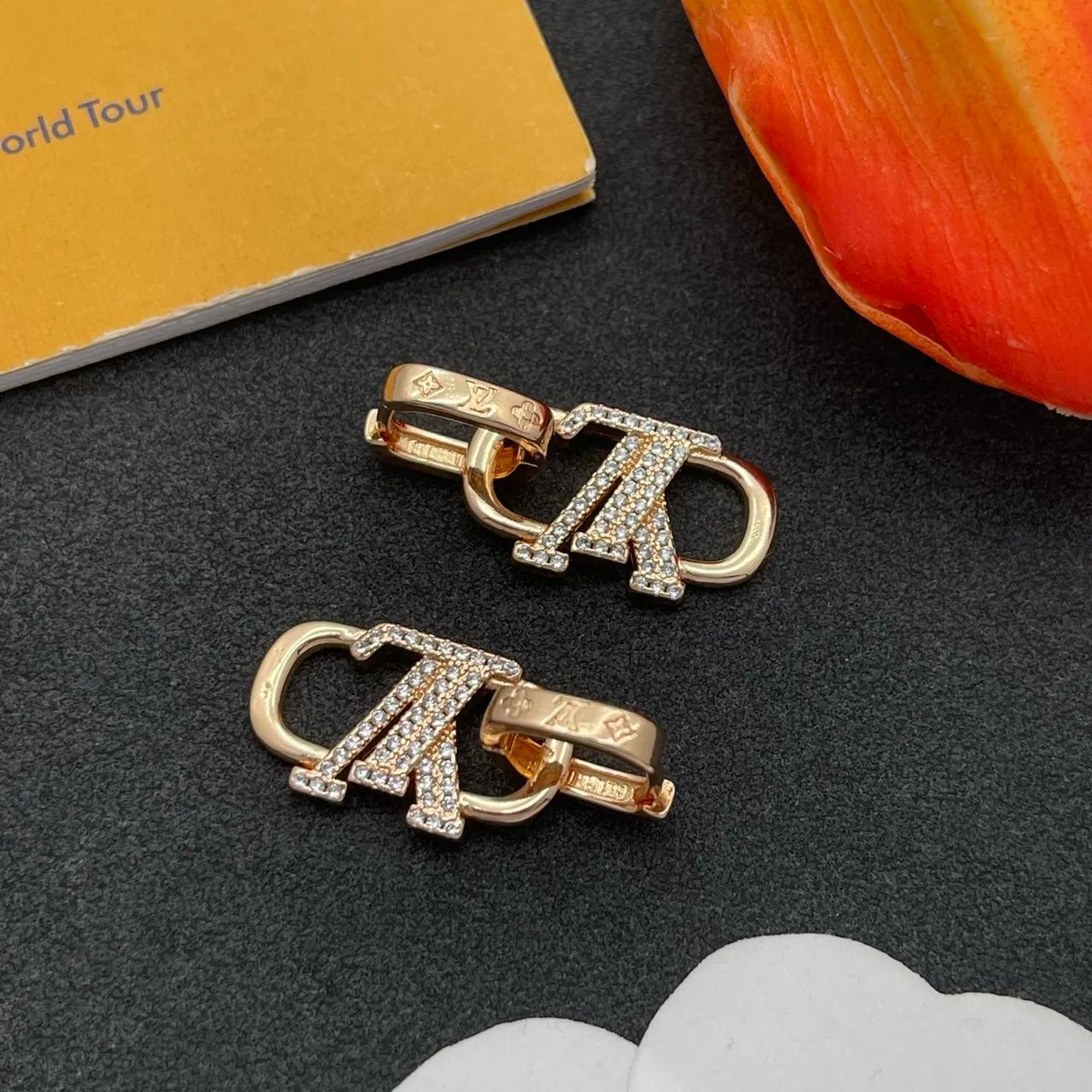 Louis Vuitton Lockit Gold Transparent Hinged Hoop Pavé Crystal-Encrusted Earrings 6