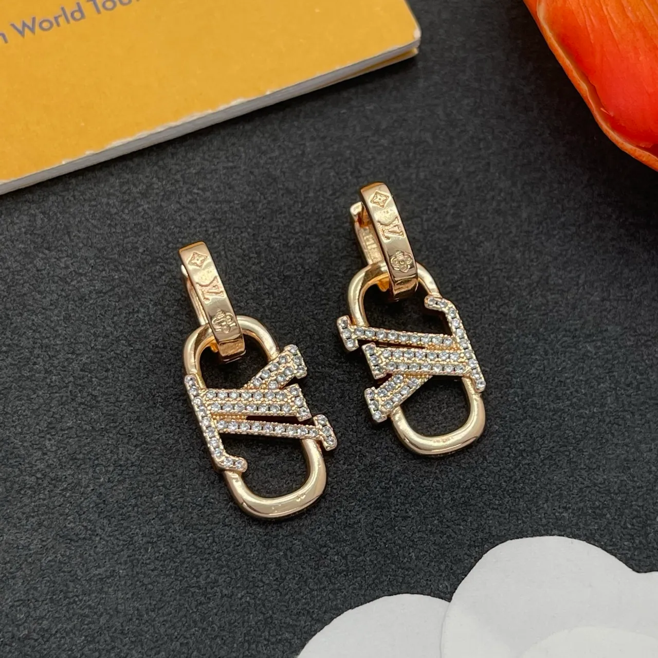 Louis Vuitton Lockit Gold Transparent Hinged Hoop Pavé Crystal-Encrusted Earrings 8