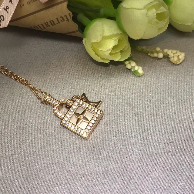 Louis Vuitton Lockit Jewelry Gold-Tone Pavé Crystal and Enamel Pendant Necklace 2