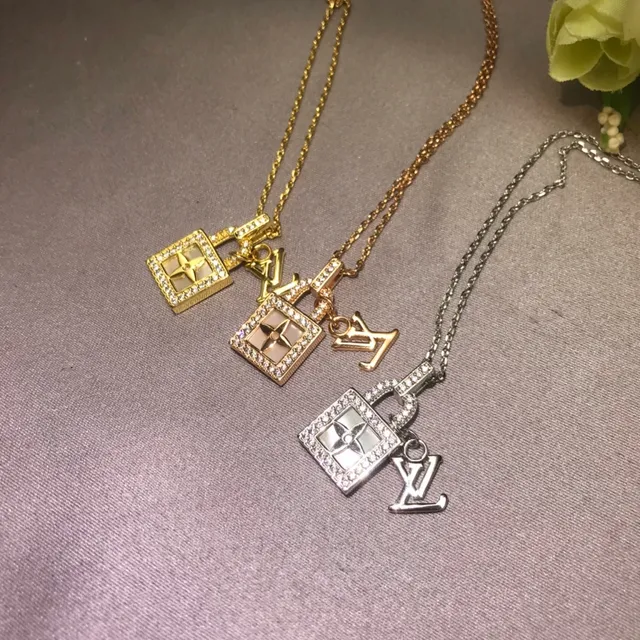 Louis Vuitton Lockit Jewelry Gold-Tone Pavé Crystal and Enamel Pendant Necklace 3