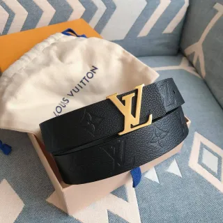 Louis Vuitton LV Belt Black Embossed Leather Gold-Tone Buckle Leather Belt
