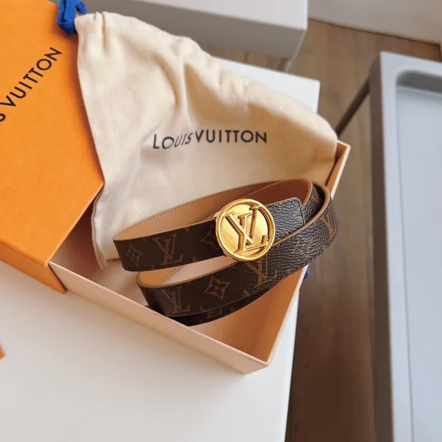 Ceinture Louis Vuitton LV circulaire marron doré monogramme toile boucle circulaire cuir 3