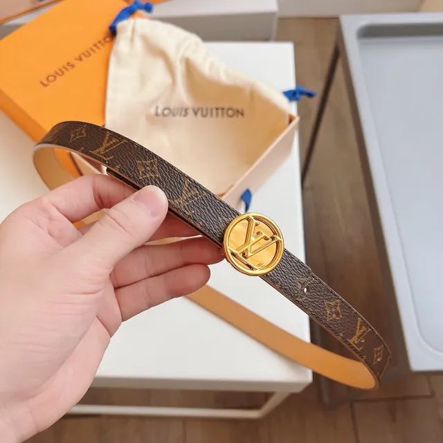 Ceinture Louis Vuitton LV circulaire marron doré monogramme toile boucle circulaire cuir 7