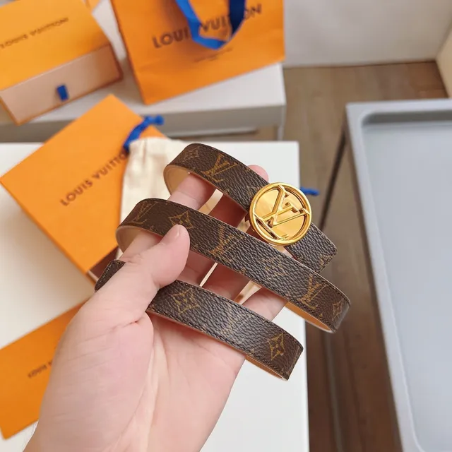 Ceinture Louis Vuitton LV circulaire marron doré monogramme toile boucle circulaire cuir 8
