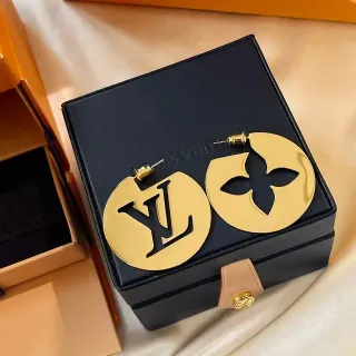 Louis Vuitton LV Flower Circular Gold-Tone Monogram Earrings