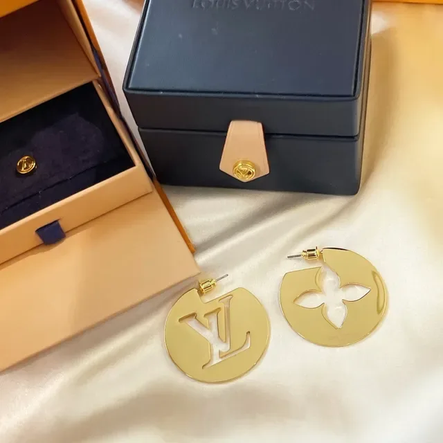 Louis Vuitton LV Flower Circular Gold-Tone Monogram Earrings 3