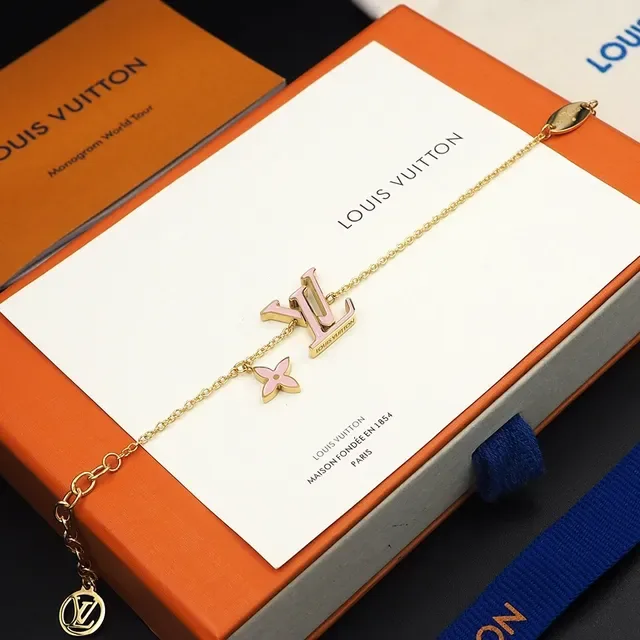 Louis Vuitton LV & Flower Bracelet Chaîne Émail Rose Doré 3