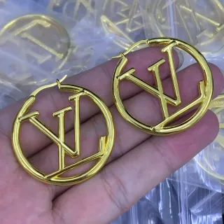 Louis Vuitton LV Hoop Gold Monogram-Integrated Earrings
