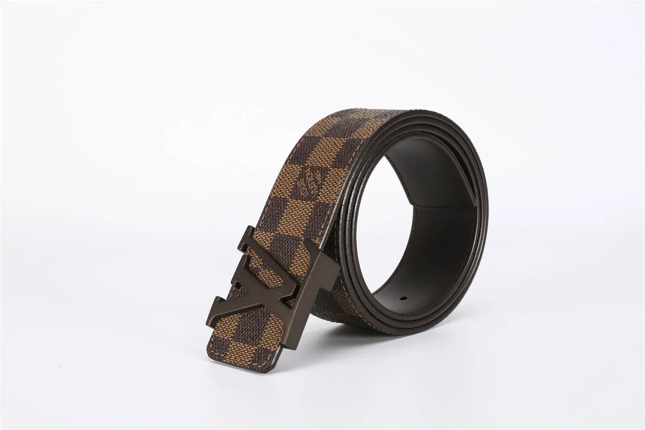 Louis Vuitton LV Initiales Brown Beige Damier Ebène Checkered Canvas Large Metallic Buckle Leather Belt 5