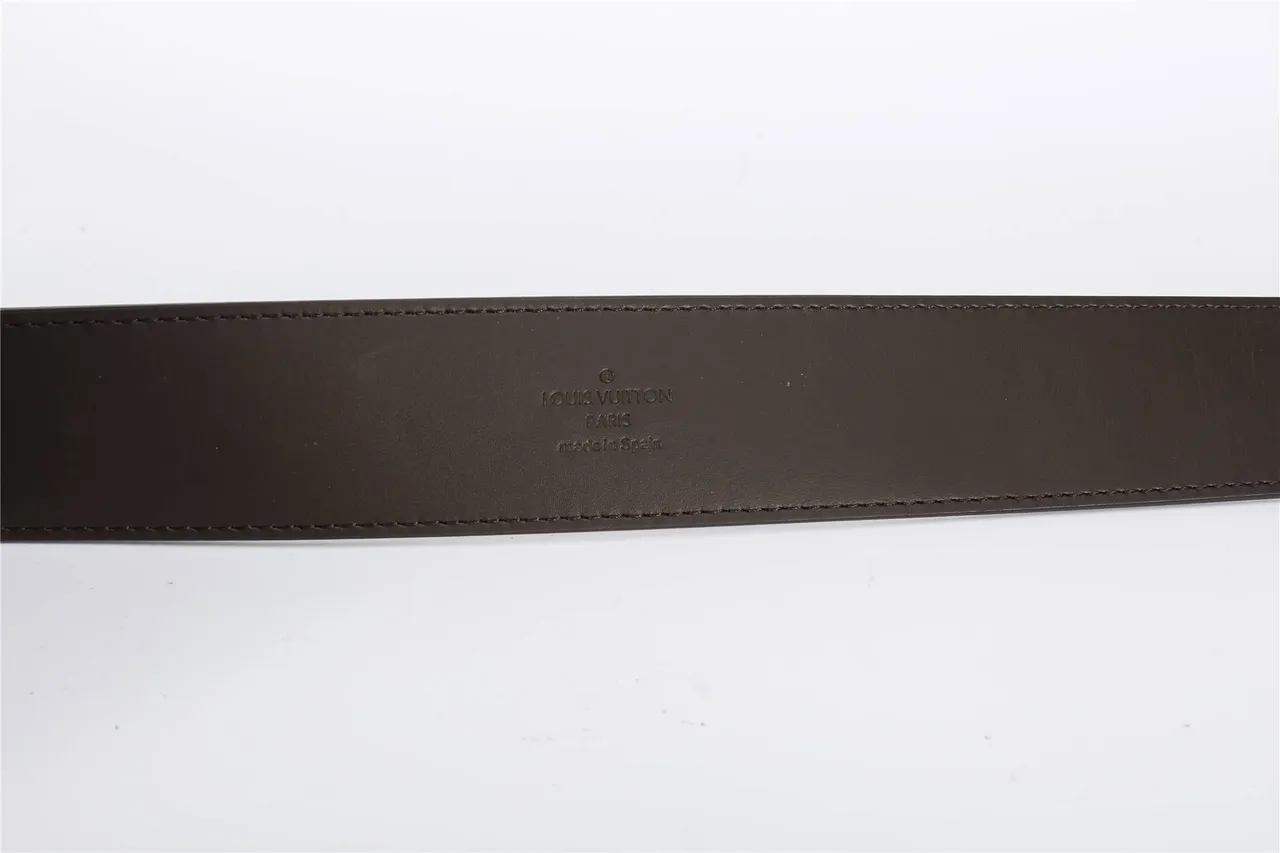 Louis Vuitton LV Initiales Brown Beige Damier Ebène Checkered Canvas Large Metallic Buckle Leather Belt 6