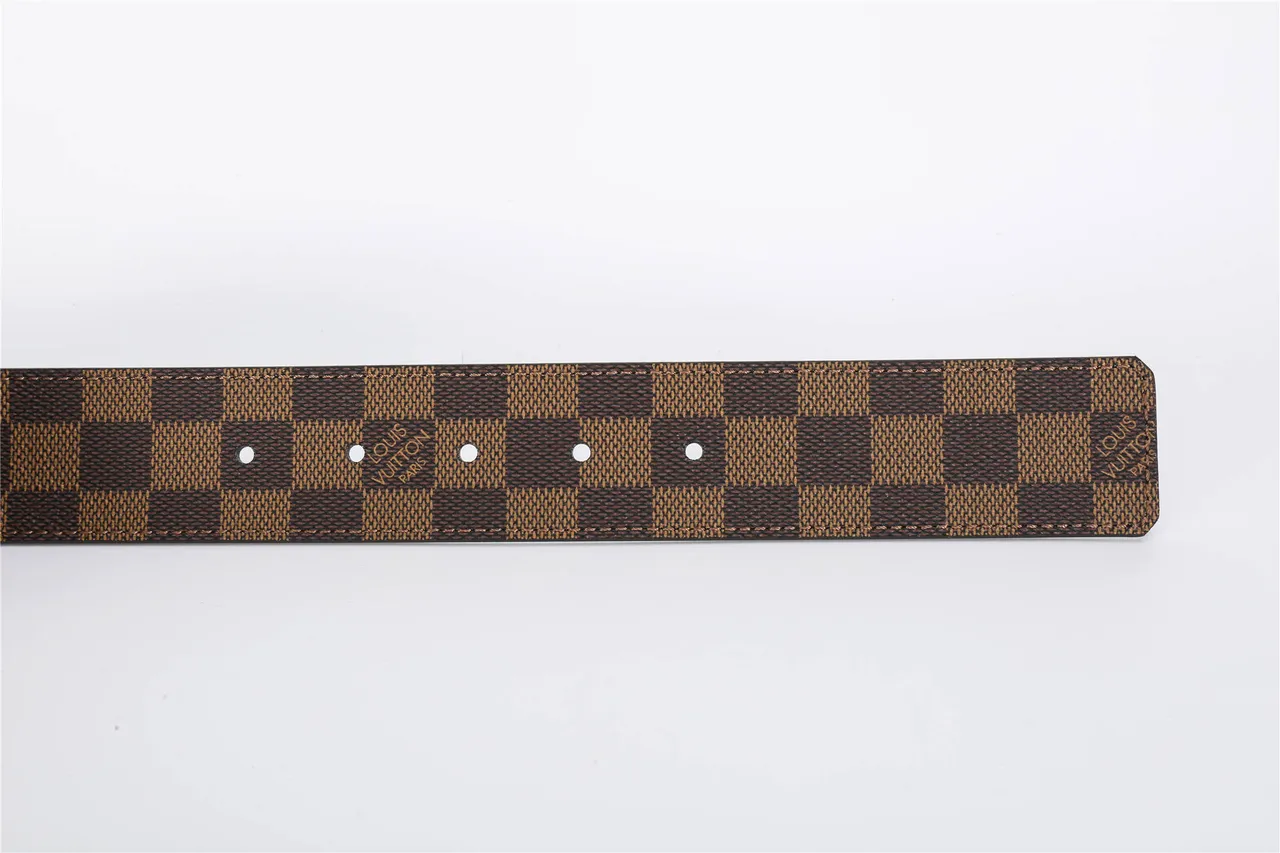 Louis Vuitton LV Initiales Brown Beige Damier Ebène Checkered Canvas Large Metallic Buckle Leather Belt 7