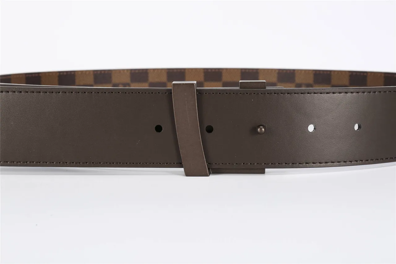 Louis Vuitton LV Initiales Brown Beige Damier Ebène Checkered Canvas Large Metallic Buckle Leather Belt 8