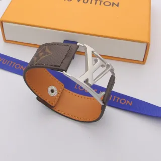 Louis Vuitton LV Initiales Brown Monogram Canvas and Tan Leather Bracelet