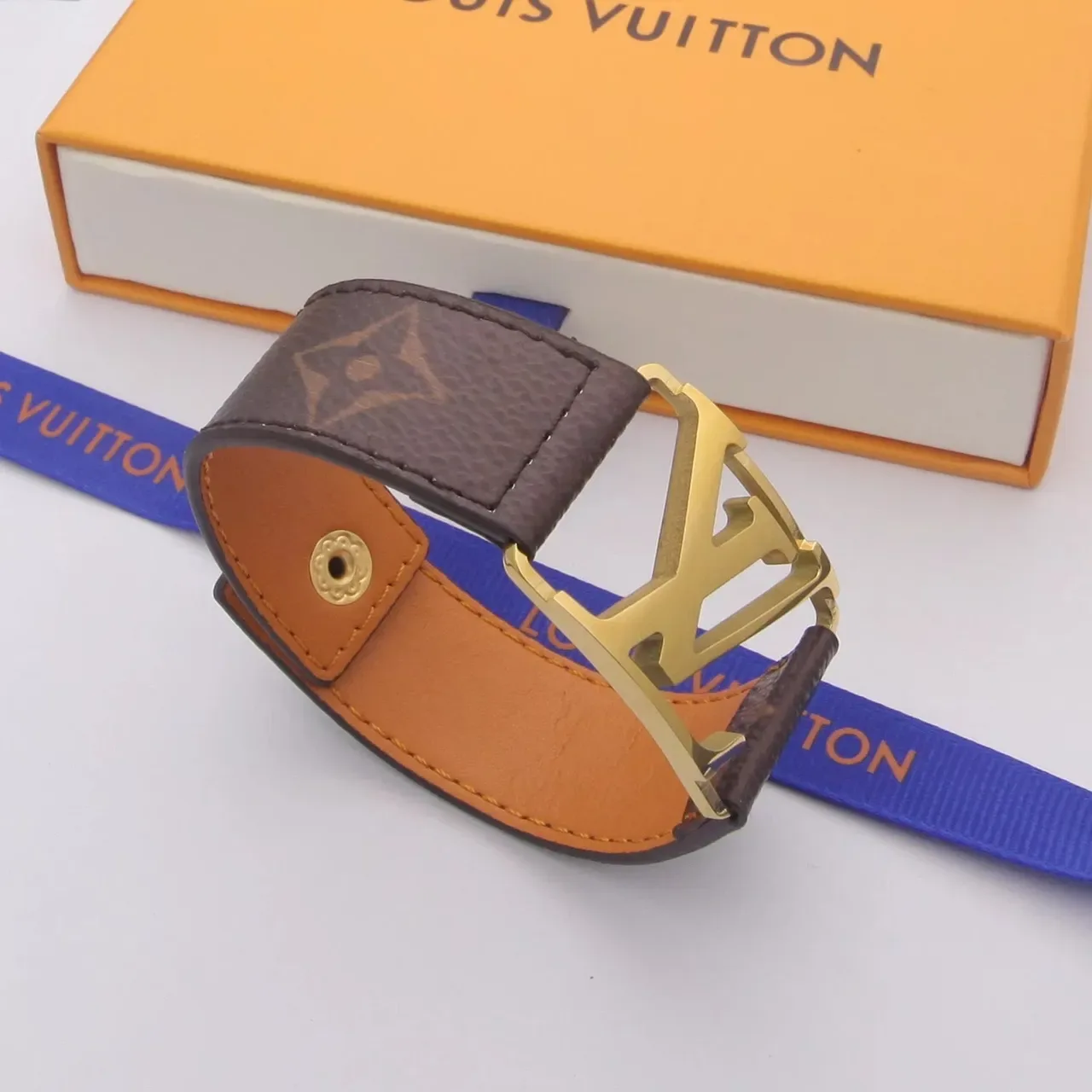 Louis Vuitton LV Initiales Brown Monogram Canvas and Tan Leather Bracelet 5
