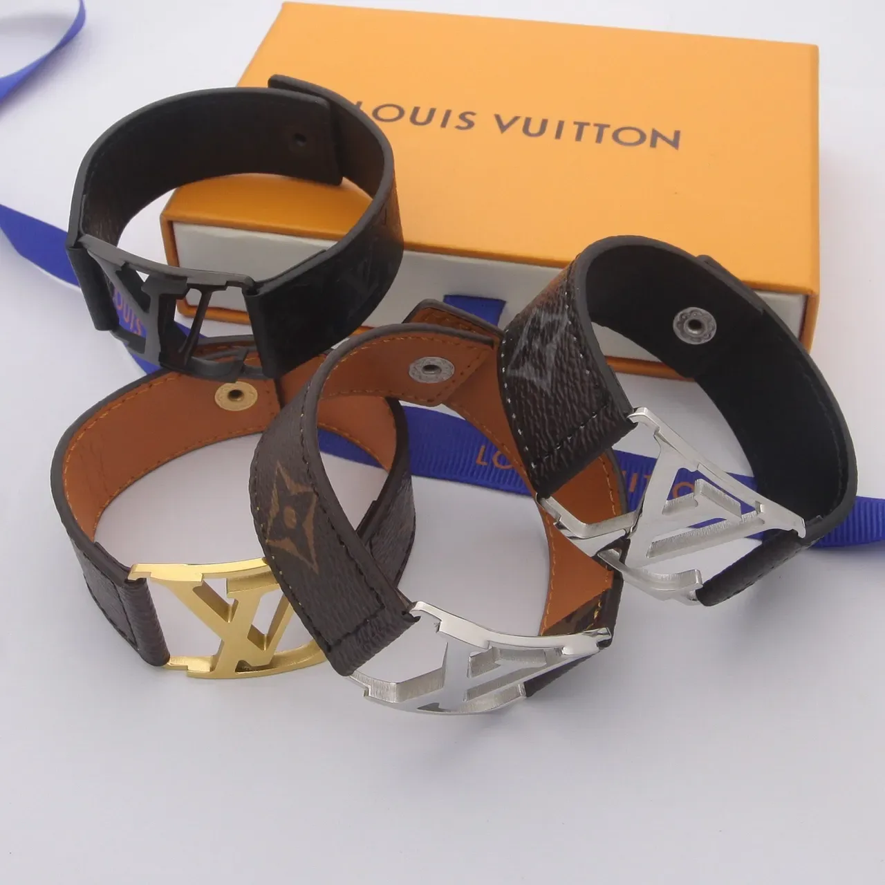Louis Vuitton LV Initiales Brown Monogram Canvas and Tan Leather Bracelet 6